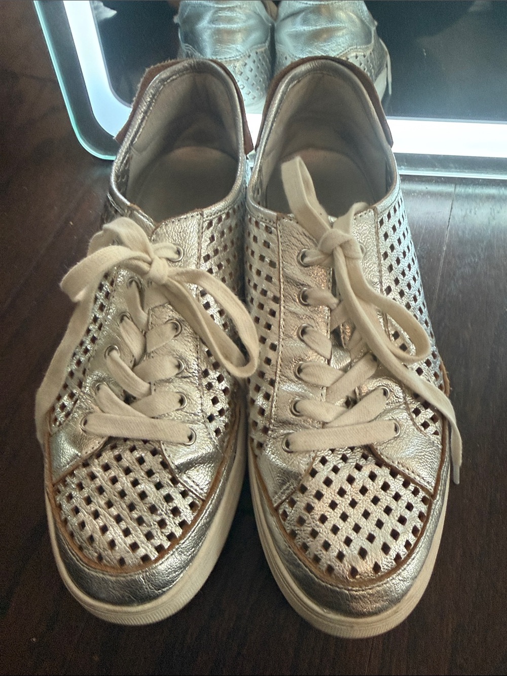 Vince Camuto Metallic Silver Perforated Lace-Up Sneakers